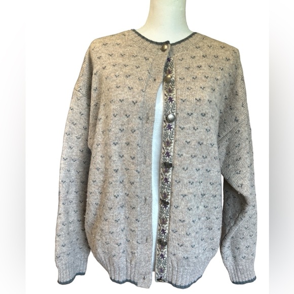 Woolrich Vintage Wool Cardigan Handframed Women’s Size‎ Large Fall leaf Trim - Picture 1 of 7